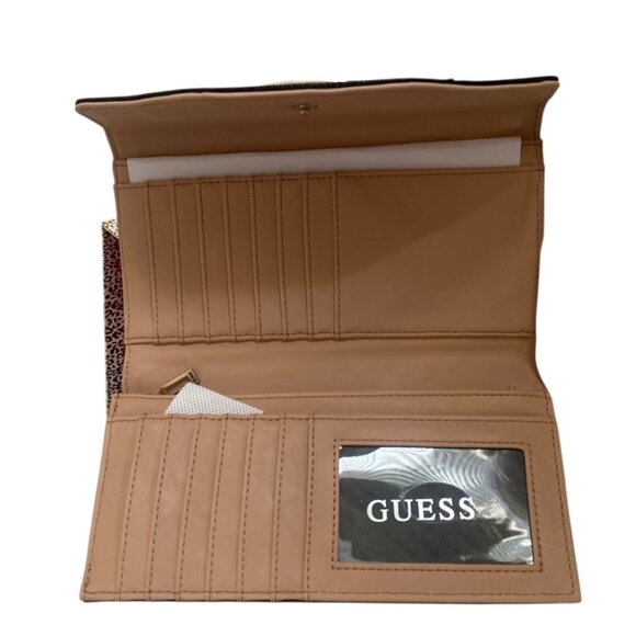 New Guess Black Logo Embossed Floral Wallet With ID Window Credit Card Slots - Picture 2 of 10